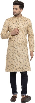 kraft india Men Floral Print Straight Kurta(Beige)