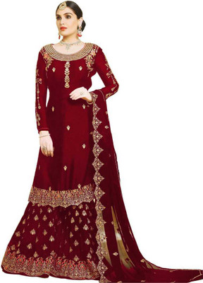 Fashion Kreza Georgette Embroidered Kurta & Sharara Fabric