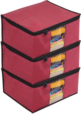 PrettyKrafts Saree Cover Set of 3 Large/Jute Finish/Wardrobe Organiser/Clothes Bag_ Large F1560_Maroon3(Maroon)