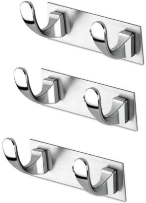 SMART SLIDE Stainless Steel 2 Pin Hook Rail Chamchi Design (Pack of 3) / Wall Hook / Door Hook / Pong Rail / Bathroom Hook / Bathroom Accessories Hook Rail 2(Pack of 3)