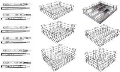 Sanjari (6 Piece 12X20X4,12X20X6,12X20X8 + 6 Set Telescopic Channel 20 inch) Stainless Steel Wire Modular Kitchen Basket,(6 Piece 12 W X 20 D inches Basket and 6 Set 20 inch Telescopic Channel) Utensil Kitchen Rack