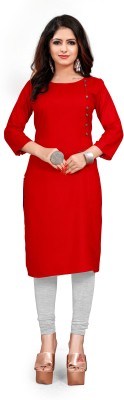 Fabthreads Women Solid Straight Kurta(Red)