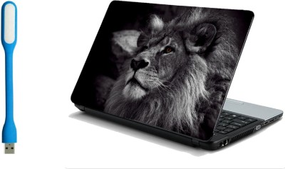 Namo Art Black and White Lion Laptop Skin Stickers with USB LED Light for HP-Dell-Lenovo-Acer-Asus 15.6 Inch Laptops || Notebooks Combo Set(Multicolor)