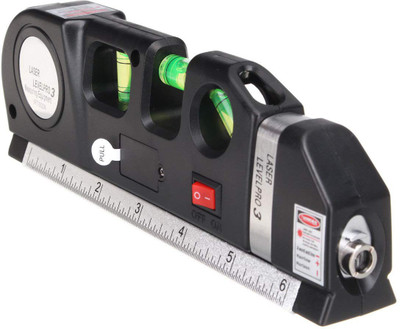 Inditrust Digital Distance Laser Level Meter Pro 3 Leveller Black 2 Line Measuring Tape Measurement Tool Device Instrument Professional Horizontal Vertical Measure 8FT Aligner Ruler Area ( Laser Leveller ) Non-magnetic Line Level(30 cm)