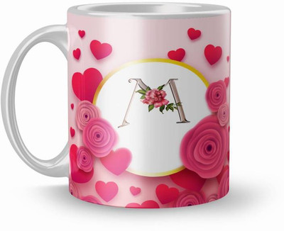 RS CASE Letter M Alphabet Best Gift for Friends Who's Name Start With M , Special Birthday Gift for Girlfriend ,BoyFriend with Glossy Finish with Vibrant Print Ceramic Coffee (11oz) 330ml Ceramic Coffee Mug(330 ml)