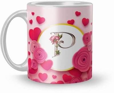 RS CASE Letter P Alphabet Best Gift for Friends Who's Name Start With P , Special Birthday Gift for Girlfriend ,BoyFriend with Glossy Finish with Vibrant Print Ceramic Coffee (11oz) 330ml Ceramic Coffee Mug(330 ml)