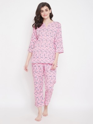 Clovia Women Floral Print Purple Top & Pyjama Set