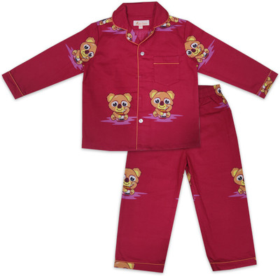Joeycare Boys & Girls Printed Red Night Suit Set