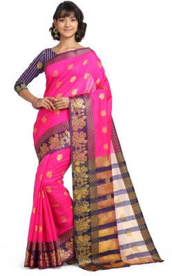 FABMORA Woven Banarasi Cotton Silk Saree(Pink)