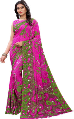 SAARA Floral Print, Printed Fashion Georgette Saree(Pink)