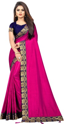 FABREXA Solid Banarasi Pure Silk, Art Silk Saree(Pink)