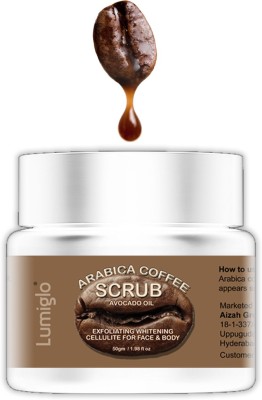 lumiglo Arabica Coffee Scrub For Face & Body | With Natural Fruit & Coffee Bean Extracts & Organic Avocado Oil Deep Cleansing Exfoliating Whitening Moisturising Anti-Cellulite For He & She Scrub(50 g)