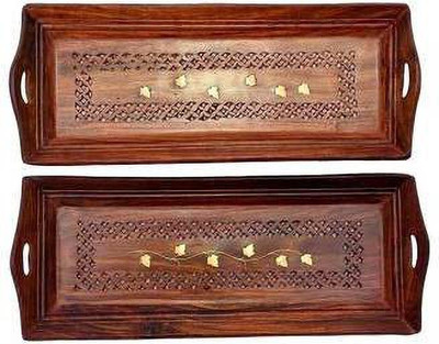 manzees Manzeesshopee Wooden Tray, Snacks serving tray Tray(Pack of 2, Microwave Safe)