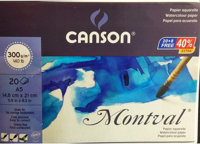 Canson MONTVAL PLAIN A/5 300 gsm Watercolor Paper(Set of 1, Multicolor)