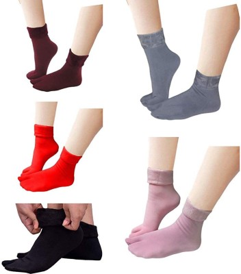 Bracevor Winter Socks Velvet Thermal Thumb Warm Ankle Calf length Feather Fleece Fur Stretchy Elastic Socks For Men,Women,Girls and Boys Unisex Socks Men & Women Solid Ankle Length(Pack of 5)