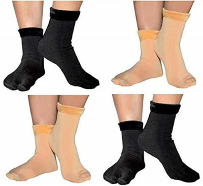 Bracevor Winter Socks Velvet Thermal Thumb Warm Ankle Calf length Feather Fleece Fur Stretchy Elastic Socks For Men,Women,Girls and Boys Unisex Socks Men & Women Solid Ankle Length(Pack of 4)