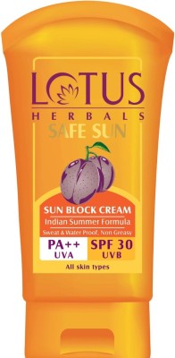 LOTUS HERBALS Sunscreen - SPF 30 PA++ Sun Block Cream Sweat & Water Proof, Non Greasy SPF 30 PA++(100 g)