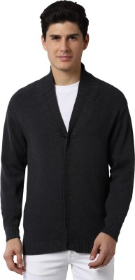 PETER ENGLAND Solid V Neck Casual Men Black Sweater