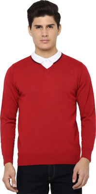 Allen Solly Solid V Neck Casual Men Red Sweater