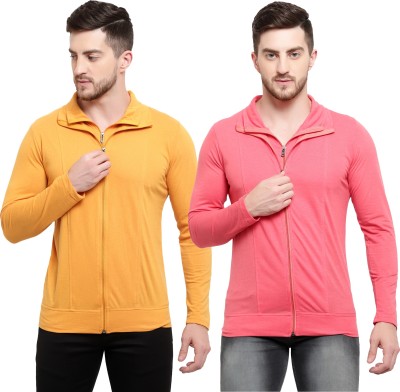 Adorbs Solid Men Polo Neck Pink, Yellow T-Shirt