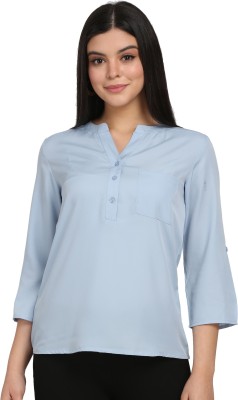 PRETTY LOVING THING Casual 3/4 Sleeve Solid Women Light Blue Top