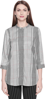 Annabelle by Pantaloons Casual 3/4 Sleeve Striped Women Black Top