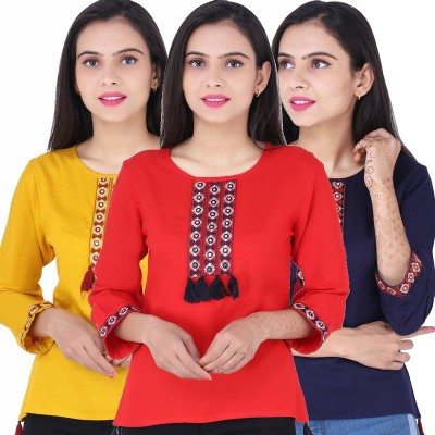 Sushil Garments Party 3/4 Sleeve Embroidered Women Multicolor Top