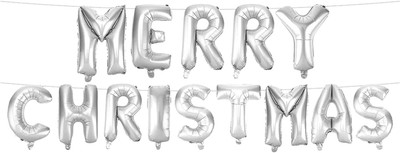 SSUHAI Solid Merry Christmas Foil Balloon Letter Balloon(Silver, Pack of 1)