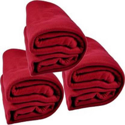Comfytouch Solid Double Fleece Blanket for  AC Room(Polyester, Red)