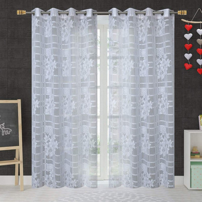 Saanvi Creations 213 cm (7 ft) Door Tissue Curtain (Pack Of 2)(White, Self Design)