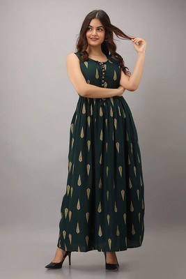 VASTRAM Women Printed Anarkali Kurta(Green)