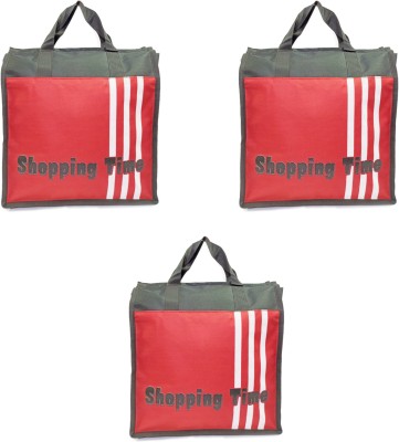 GOLDLINE Heavy Duty Collapsible Polyester Grocery Shopping Bag/Eco-Friendly Multipurpose Carry Bag/Thela/Jhola/Girls Tote Bag/16 Litre/Messenger Bag &Thick Bottom (Red, 34 x 12 x 38 cm Set of 3) Pack of 3 Grocery Bags(Red, Grey)