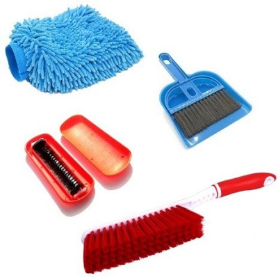 De-Ultimate Combo Of Mini Dustapn With Broom Set,Carpet Cleaning Brush,Microfiber Cleaning Gloves And Carpet Cleaning Magic Roller Dustpan, Glove, Cleaning Brush