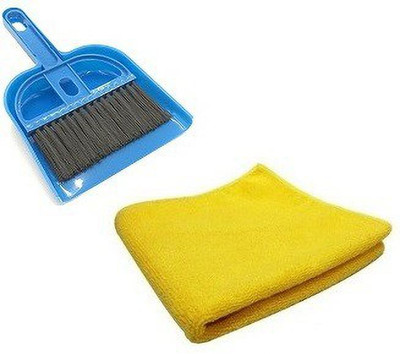 De-Ultimate Combo Of Mini Dustapn With Broom Set And Microfiber Cleaning Cloth Dustpan, Duster