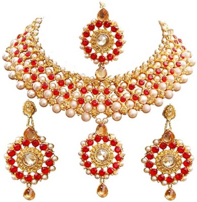 TWOLOVER Brass Gold-plated Red, White Jewellery Set(Pack of 1)