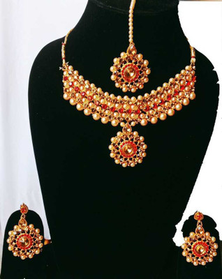 msy Alloy Gold-plated Gold, Ruby Red Jewellery Set(Pack of 1)
