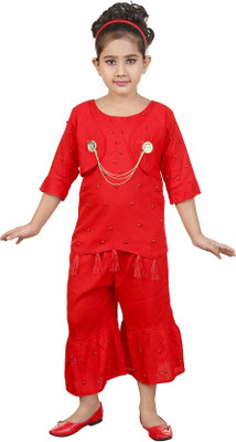 BURBN Girls Casual Kurta and Palazzo Set(Red Pack of 1)