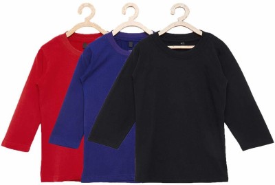 FirstClap Boys & Girls Solid Cotton Blend Regular T Shirt(Multicolor, Pack of 3)