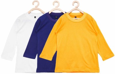 FirstClap Boys & Girls Solid Cotton Blend Regular T Shirt(Multicolor, Pack of 3)