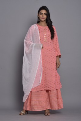 SRE ENTERPRISE Women Printed Straight Kurta(Pink)