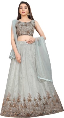 VeeRudra Embroidered Semi Stitched Lehenga Choli(Grey)