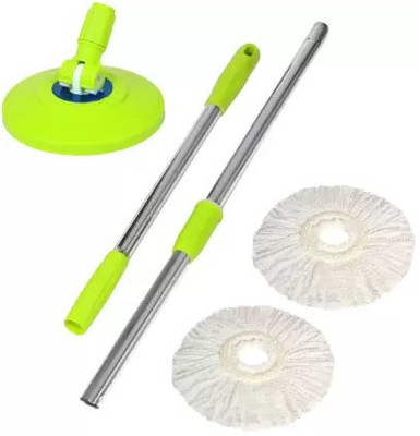 STOCKHAWKERS Stainless Steel and Plastic Mop Rod Stick with 360 Degree Rotating Pole with 2 Refills Set Mop Head and Rod(Green)