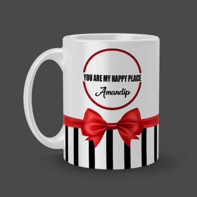 Beautum You Are My Happy Place Amandip Name Printed White Ceramic (350ml) Coffee Model NO:BOW001101 Ceramic Coffee Mug(350 ml)