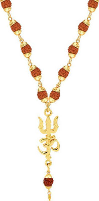 Cyan spritual Gold Plated Traditional Rudraksh Mala Om Trishul Pendant for Men and Women Alloy Chain Gold-plated Plated Brass Chain