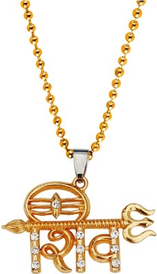 Shiv Jagdamba Religious Shiva Locket With Ball Chain Gold-plated Brass, Crystal