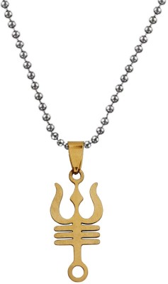 M Men Style Religious Shiv Mahakal Trishul Locket With Ball Chain Gold-plated Stainless Steel Pendant