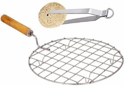 SUPREETI Stainless Steel Roaster Tandoor Paneer Roti Roaster Net Jali Papad Jali Barbecue Grill with Wooden Handle,and stainless steel tong , chimta Roti maker Square set of 2 1 kg Roaster(Silver) SUPREETI Stainless Steel Roaster Tandoor Paneer Roti Roaster Net Jali Papad Jali Barbecue Grill with Wooden Handle,and stainless steel tong , chimta Roti maker Square set of 2 1 kg Roaster(Silver)