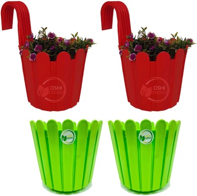 Oshi Greens Plastic hook pots with table top planter Plant Container Set(Pack of 4, Plastic)