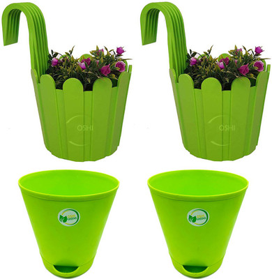 Oshi Greens Fence-hook_pot_self watering-titan Plant Container Set(Pack of 4, Plastic)