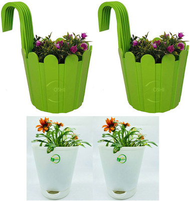 Oshi Greens Fence-hook_pot_self watering-titan Plant Container Set(Pack of 4, Plastic)